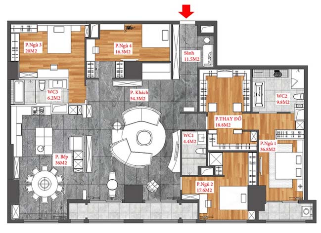 Nội thất căn hộ chung cư 256 m2 tại Hà Nội (12)